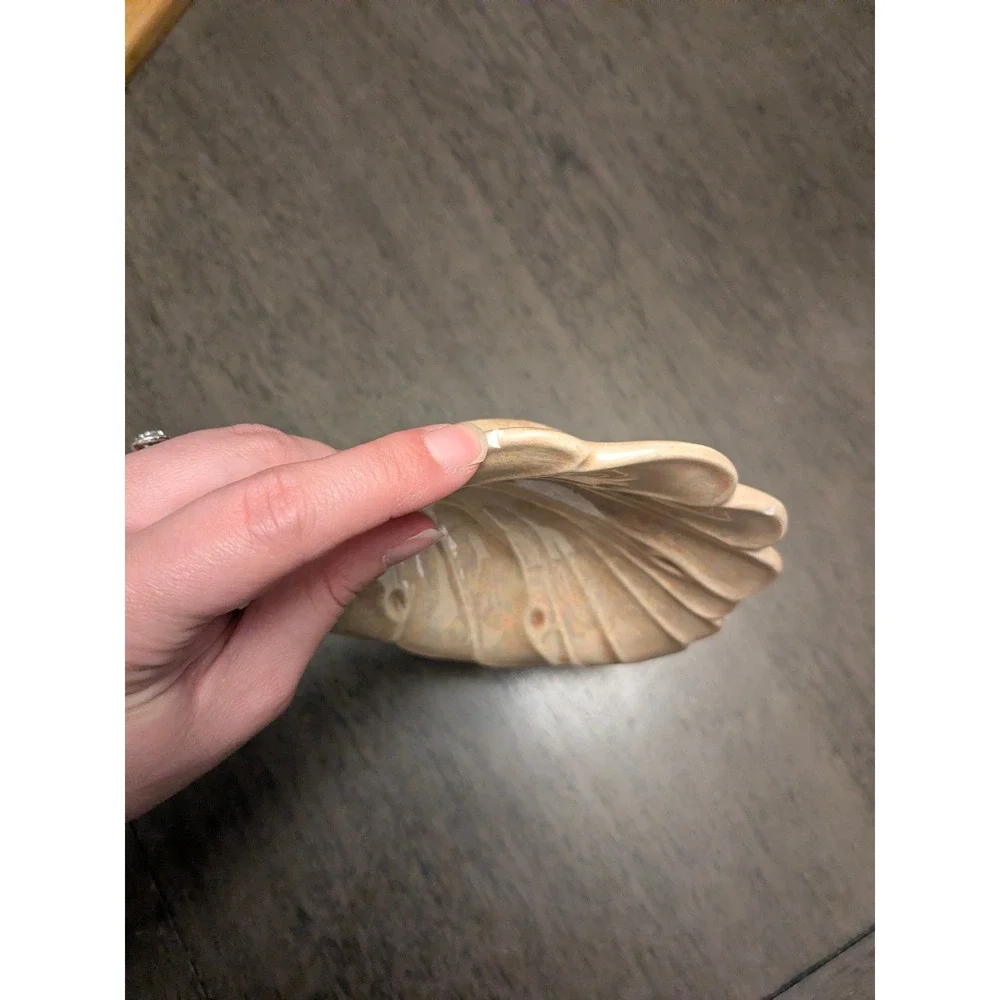 Vintage Iridescent Ceramic Scalloped Shell Dish Pearlescent Trinket Tray Pink